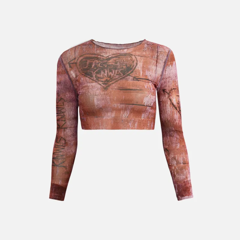 Jean Paul Gaultier x KNWLS Cropped Top Boat Neck Long Sleeve Printed Scratch Wood - Lilac sold by Kith