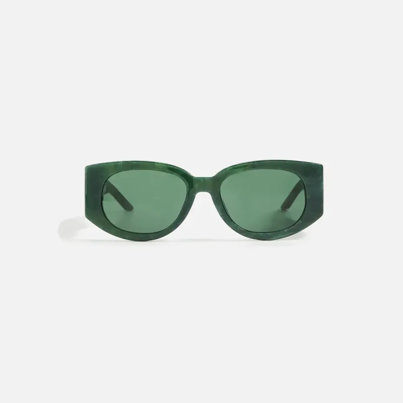 Casablanca Acetate & Metal Oval Wave Sunglasses - Green Marble sold by Kith