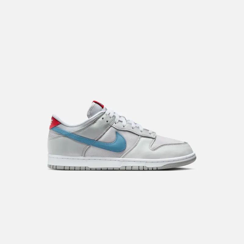 Nike Dunk Low - Metallic Silver / Cascade Blue / Neutral Grey / Gym Red sold by Kith