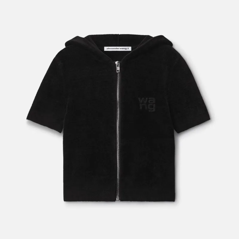 T by Alexander Wang Cropped Zip Hoodie with Logo - Black sold by Kith