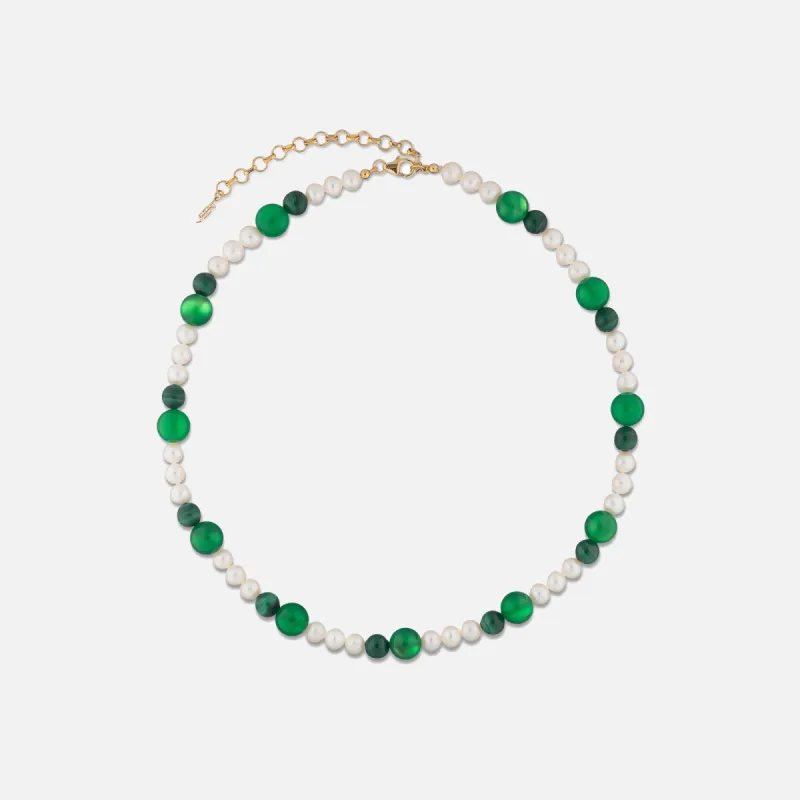 VEERT Freshwater Pearl Onyx Malachite Necklace - Green / White sold by Kith