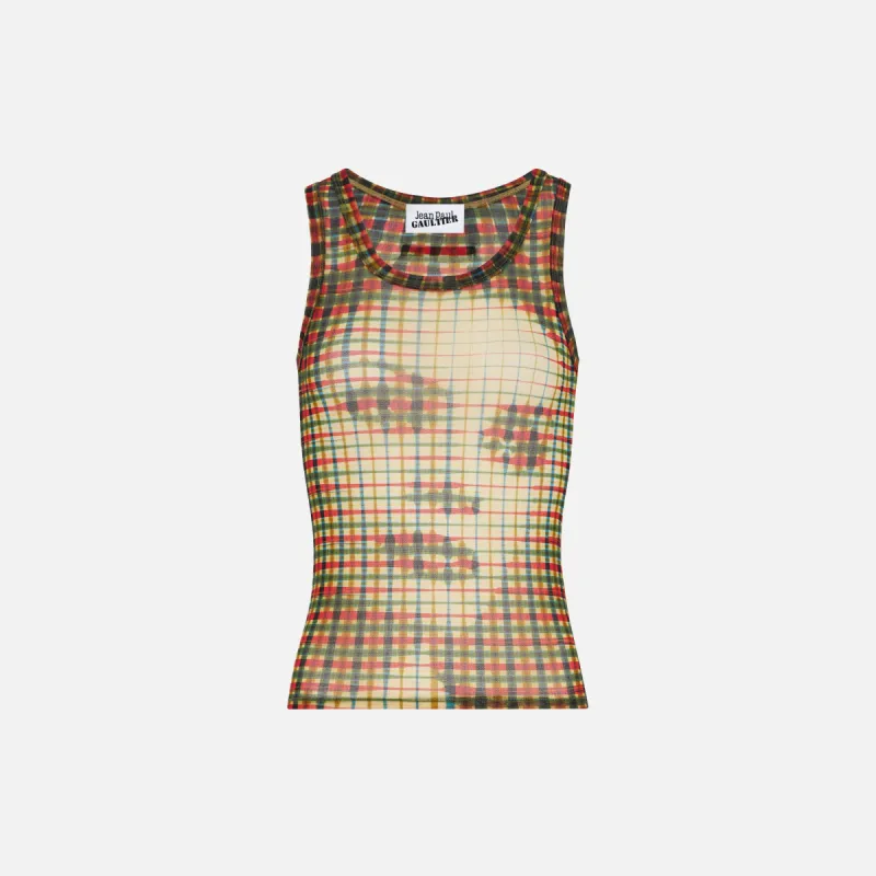 Jean Paul Gaultier Printed Mesh Tank Top - Tartan Face sold by Kith