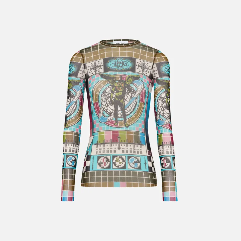 Jean Paul Gaultier Mesh Long Sleeve Top - Printed Mire sold by Kith