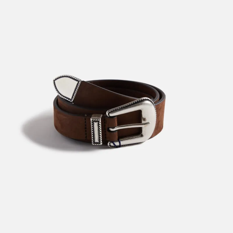 Anderson's Narrowing Detail Western Nubuck Leather Belt - Brown sold by Kith