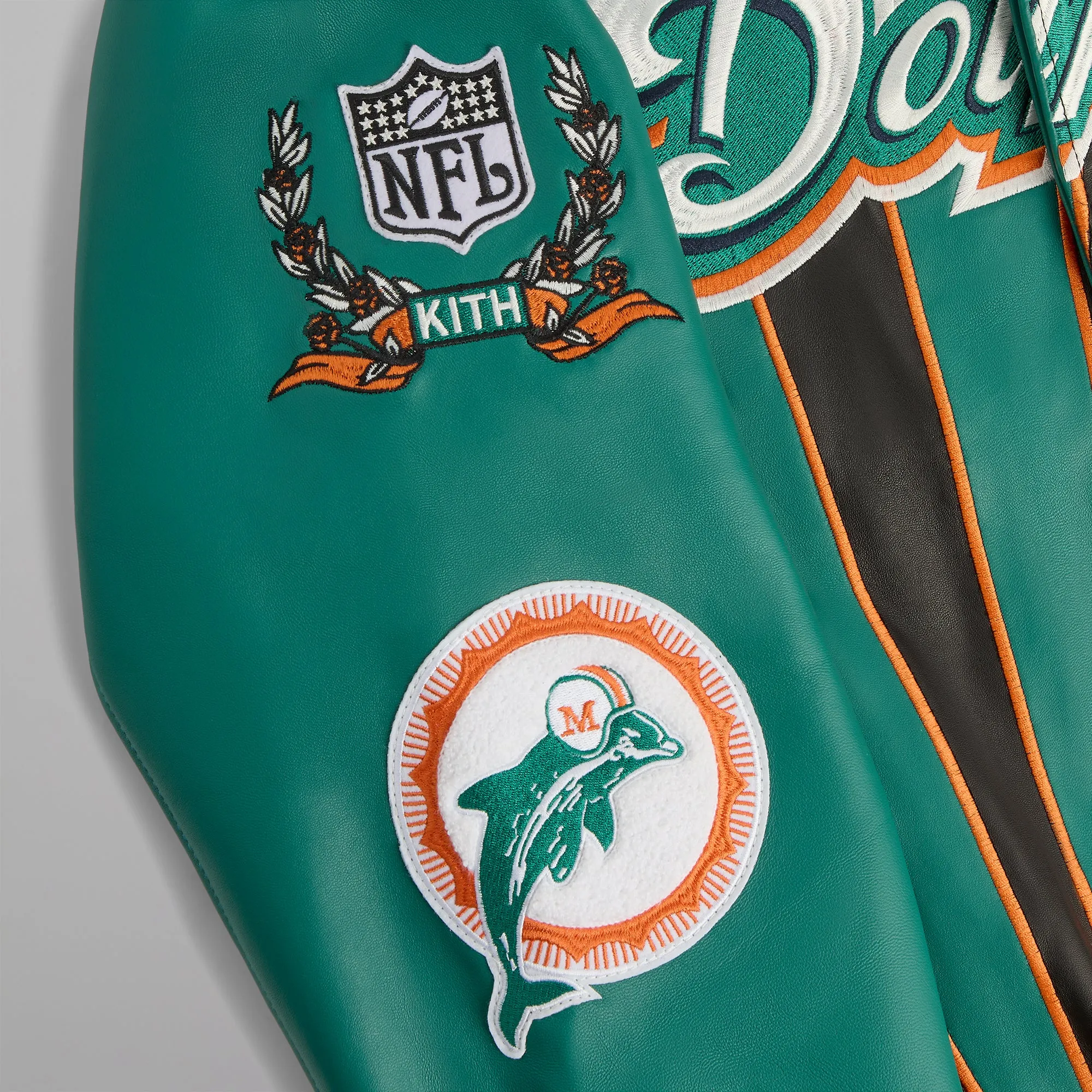 Kith & Jeff Hamilton for the NFL: Dolphins Leather Varsity Jacket sold by Kith product image thumbnail 4