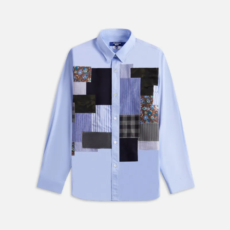 Junya Watanabe Man Cotton Oxford Patchwork Mix Sax Mix - Light Blue / Blue / Brown sold by Kith