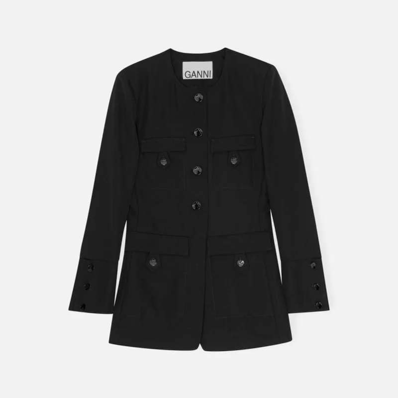Ganni Light Twill Suiting Fitted Blazer - Black sold by Kith