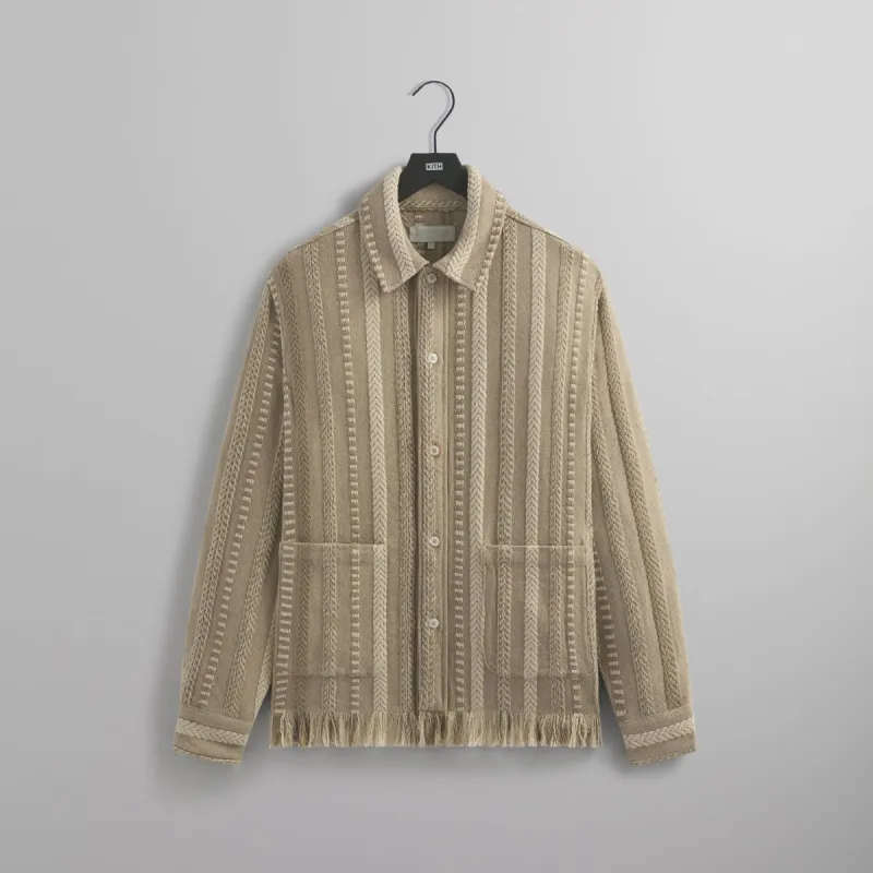 Kith Mixed Stripe Tweed Boxy Collared Overshirt - Creme sold by Kith