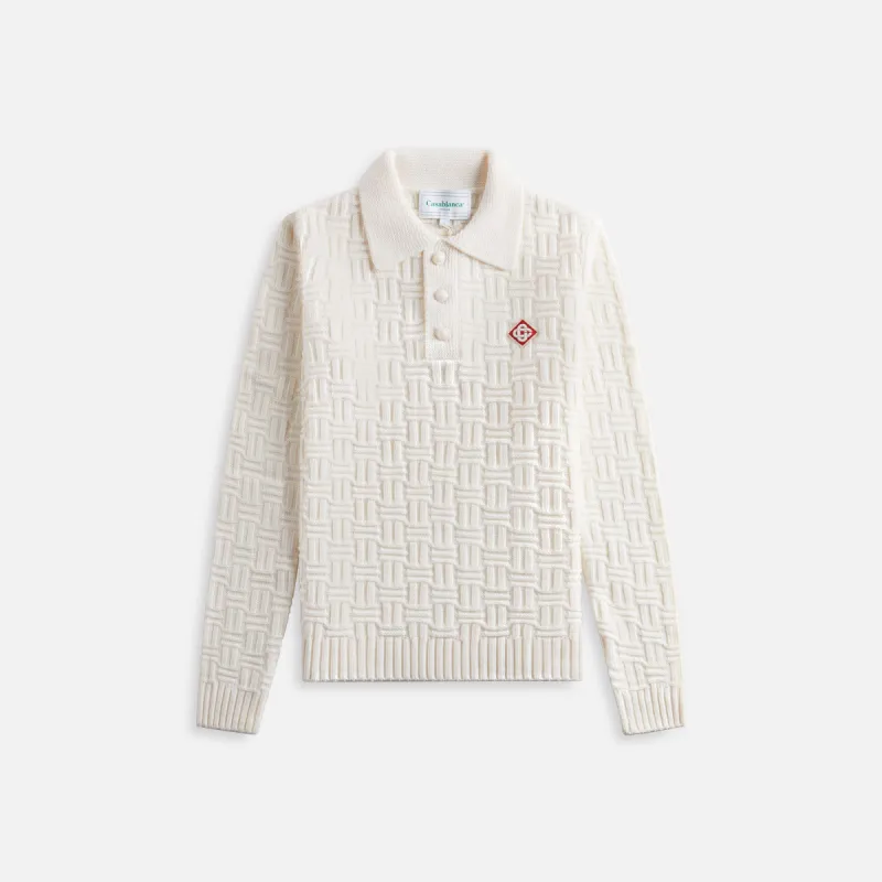 Casablanca Column Stitch Grandpa Polo - Black sold by Kith