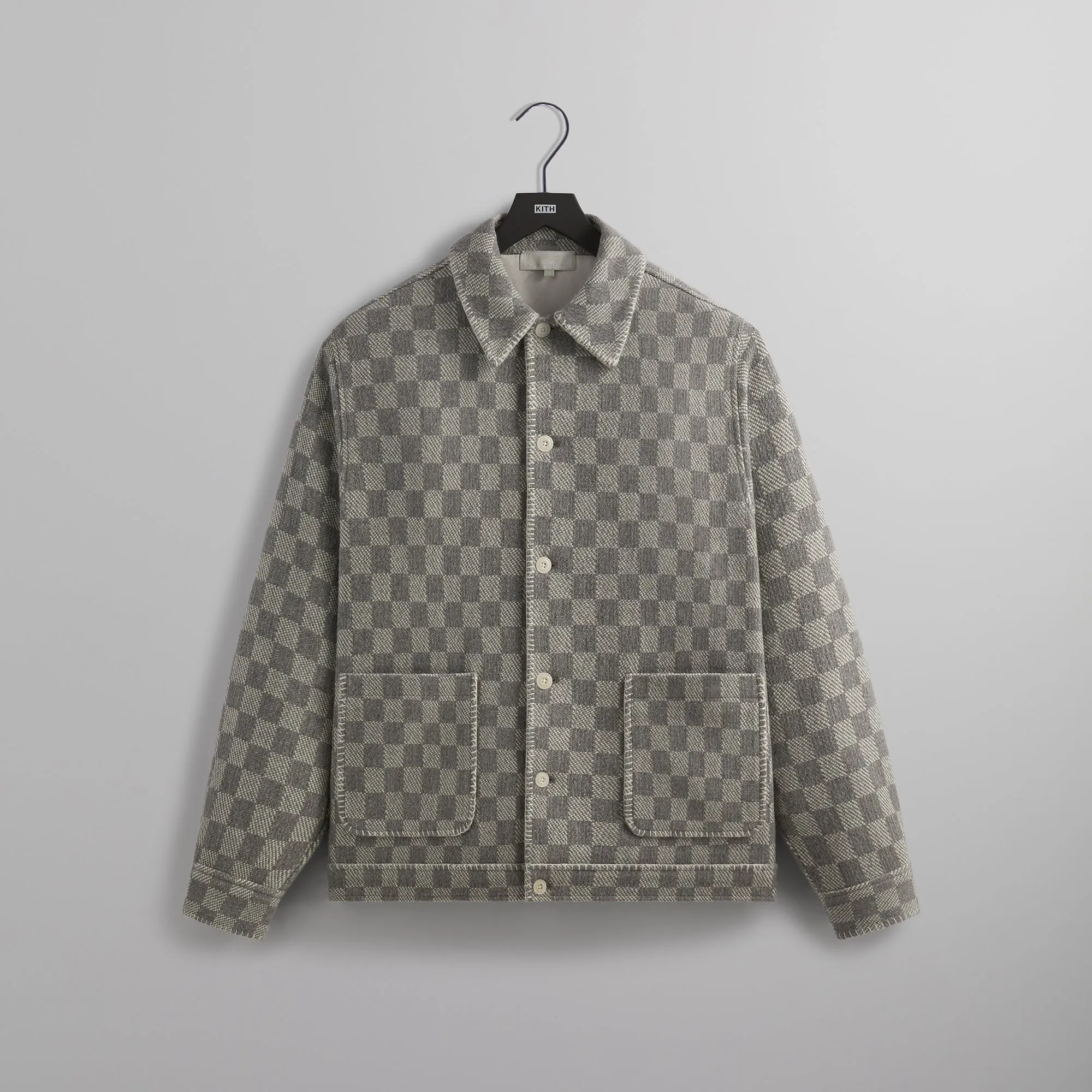 Kith Check Boucle Boxy Collared Overshirt - Steel sold by Kith