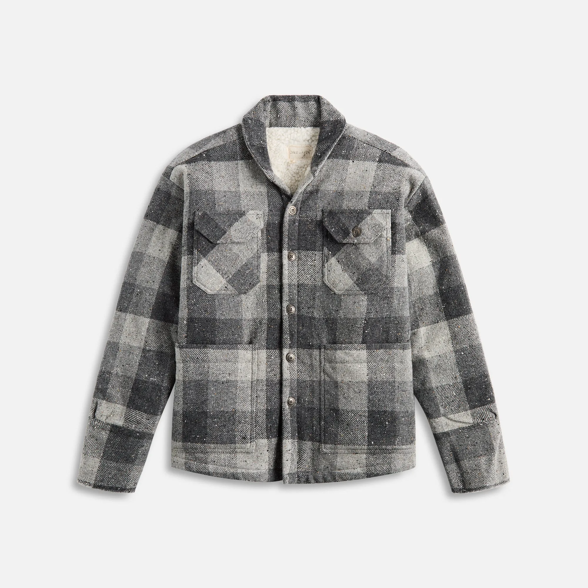 Greg Lauren Wool Sherpa Lined Boxy - Grey Plaid sold by Kith