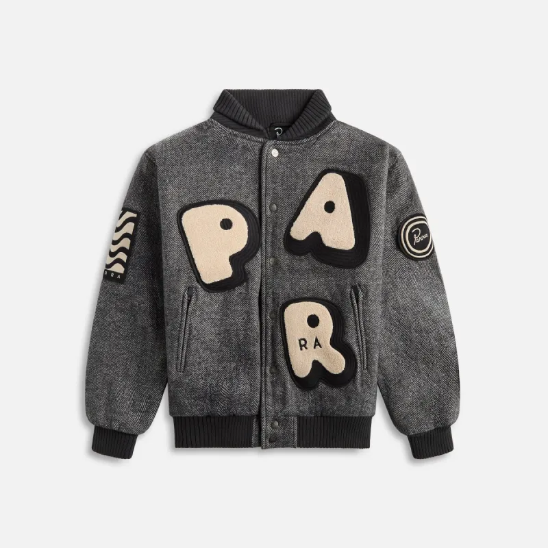 by Parra Rounded Par Varsity Jacket - Dark Grey sold by Kith