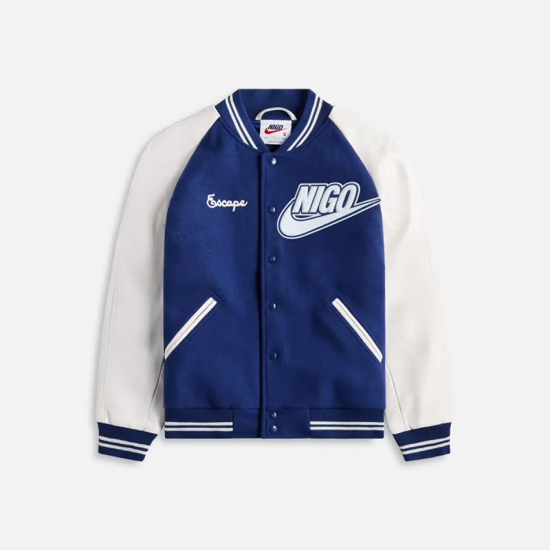 Nike x Nigo NRG Varsity Jacket - Blue Void / White sold by Kith