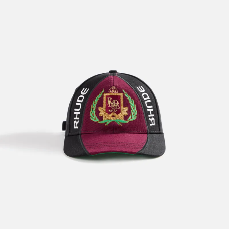 Rhude Racing Crest 6-Panel Cap - Black / Maroon sold by Kith