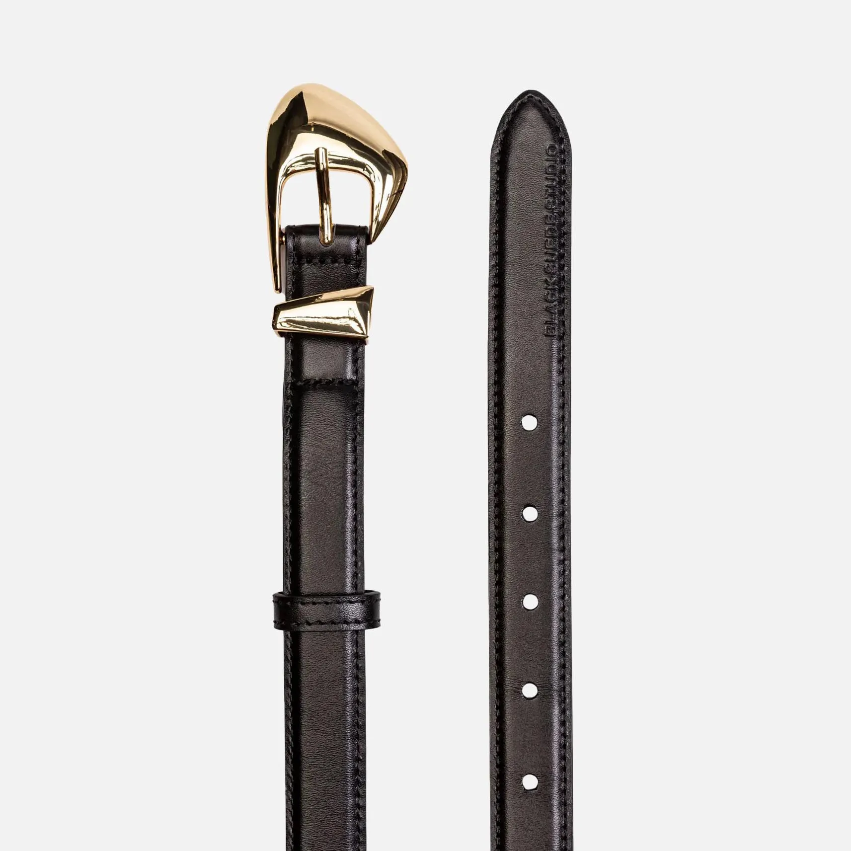 Black Suede Studio Slim Arrow Leather Belt - Black sold by Kith product image thumbnail 2