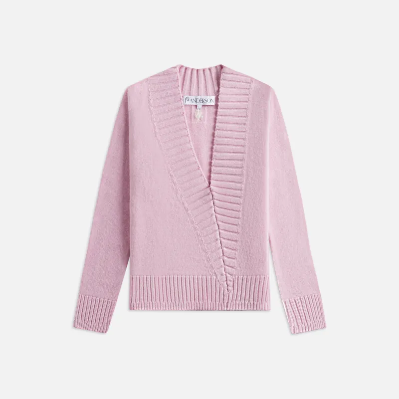 JW Anderson Slanted V Neck Jumper - Pale Pink sold by Kith