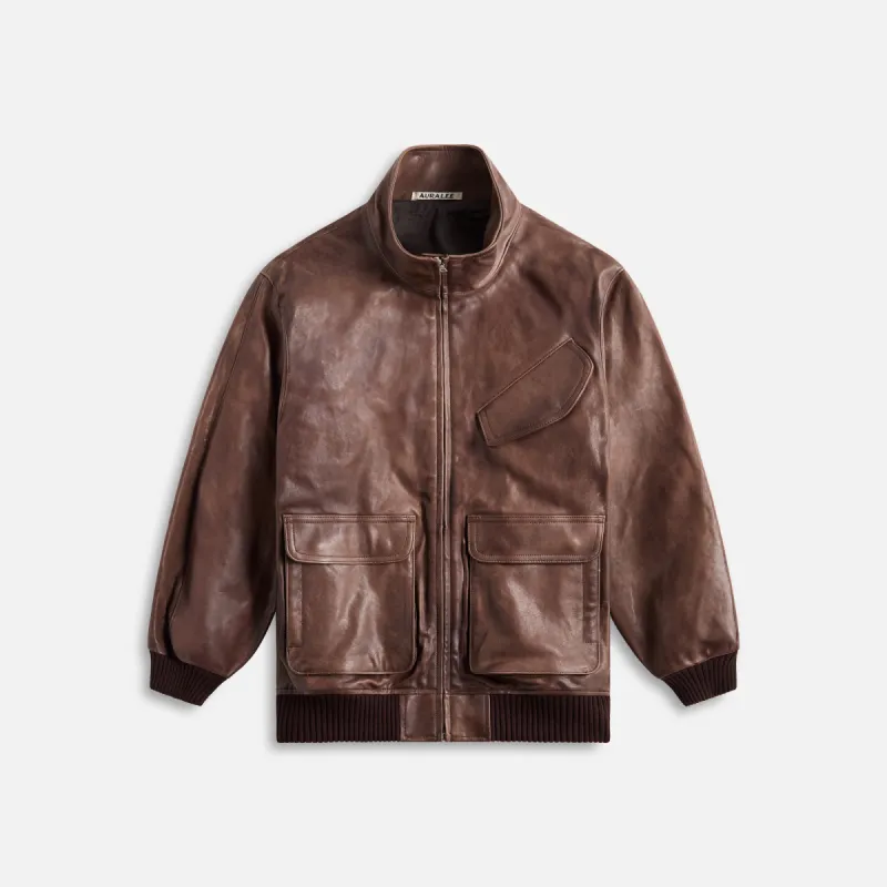 ジャケット・アウター AURALEE LAMB LEATHER FLIGHT BLOUSON 3 Auralee Lamb Leather Flight Blouson Brown Brown – Neighbour