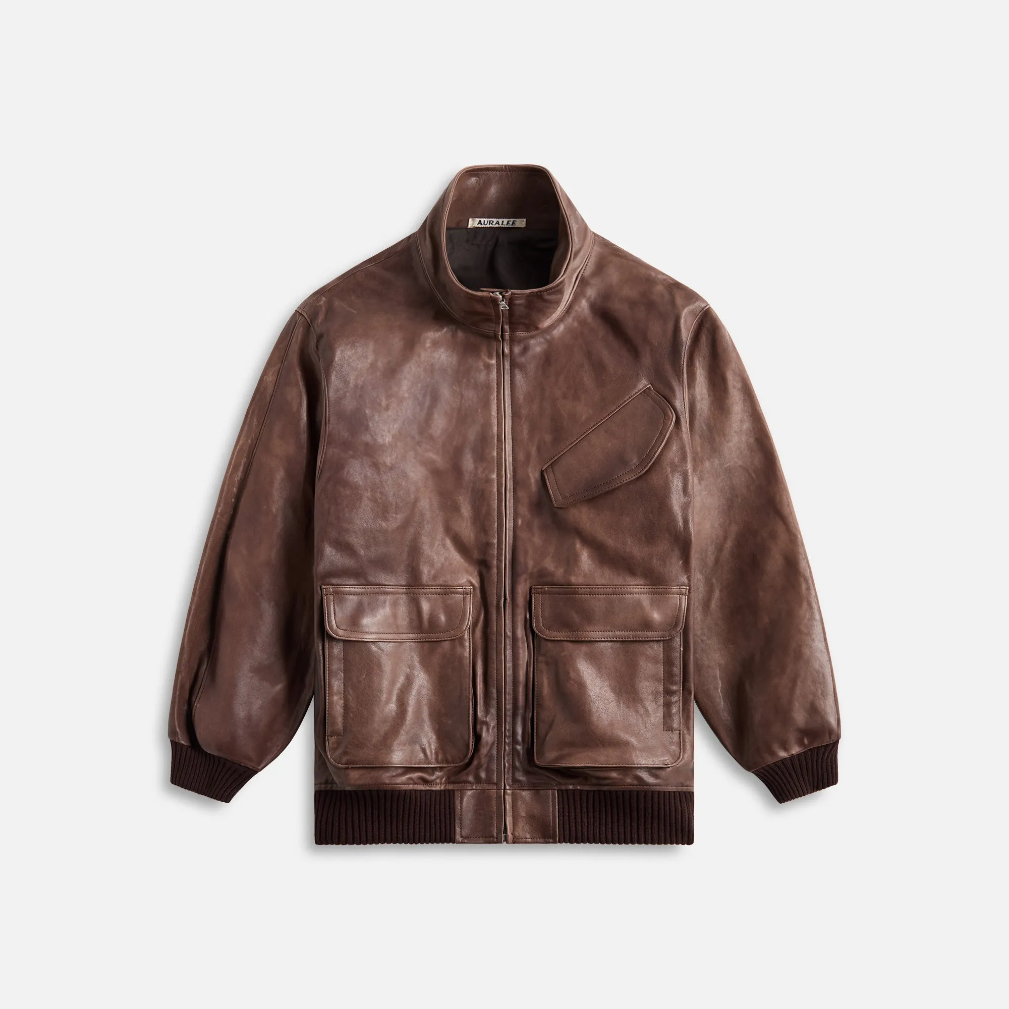 Auralee Heavy Lamb Leather Zip Blouson - Dark Brown sold by Kith
