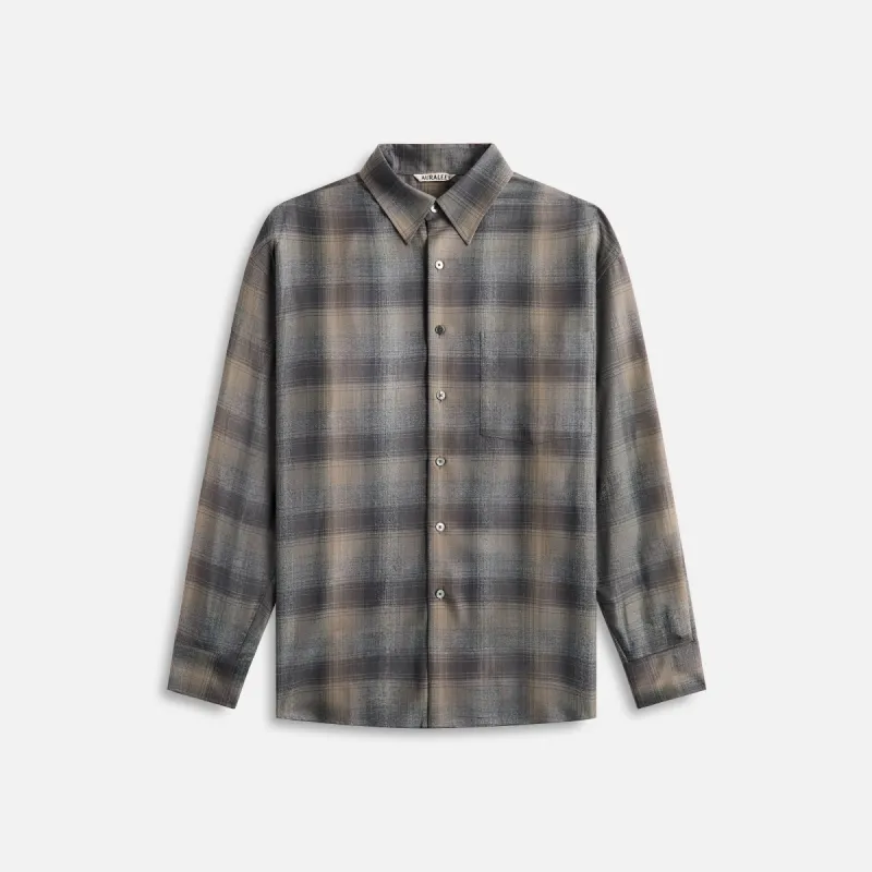 Auralee Super Light Wool Check Shirt Charcoal - Gray Check sold by Kith