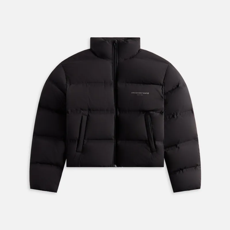Alexander Wang Jacquard Channel Cropped Puffer with Reflective Logo - Black sold by Kith