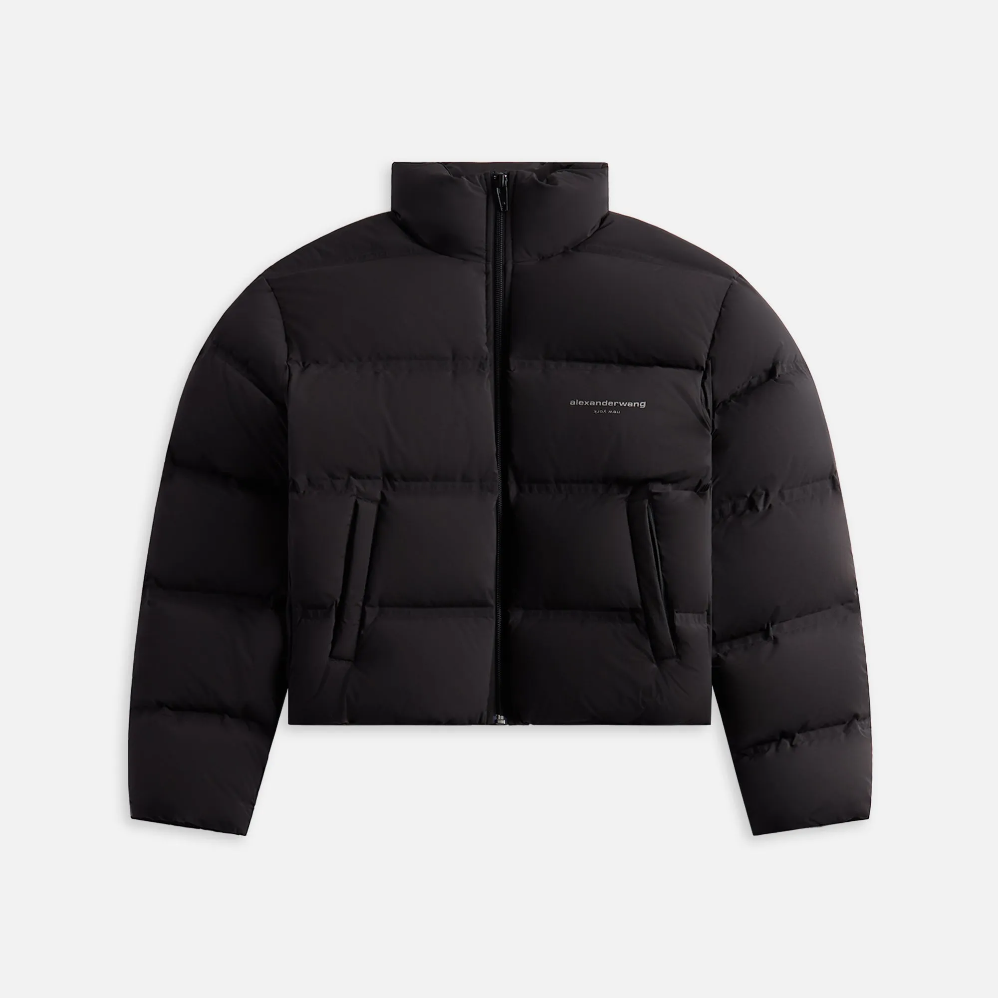 Alexander Wang Jacquard Channel Cropped Puffer with Reflective Logo - Black sold by Kith