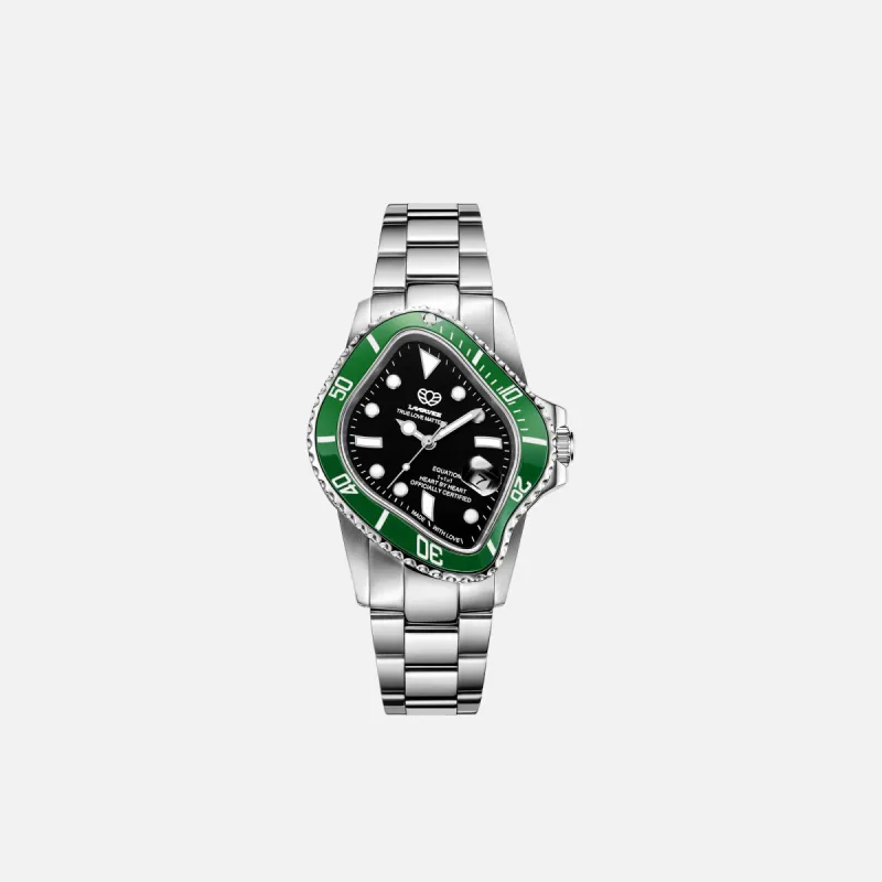 LAARVEE Silver Precision Steel - Green Bezel & Black Dial sold by Kith
