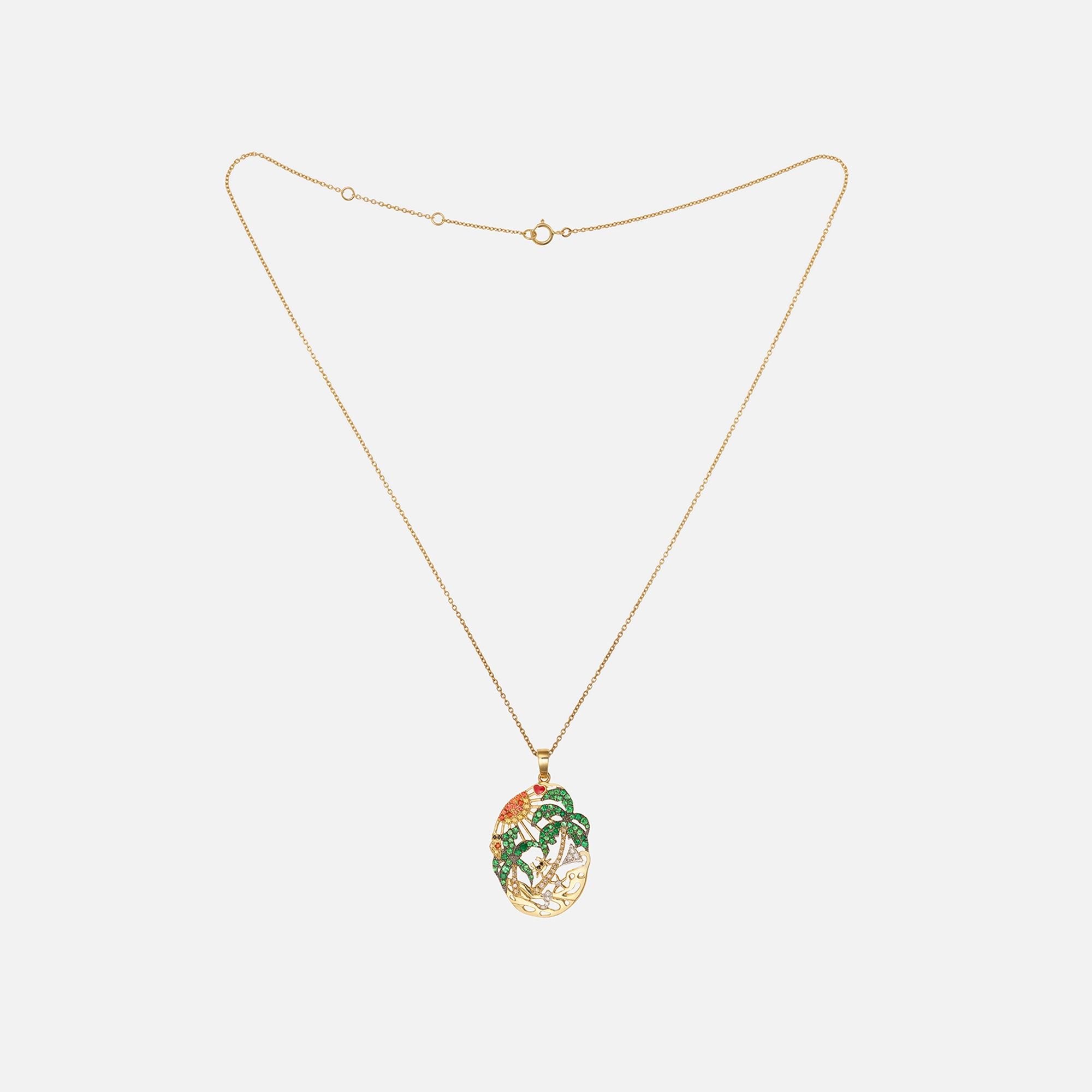 Yvonne Leon Lamour a La Page Palm Necklace - Yellow Gold / Green / Orange sold by Kith