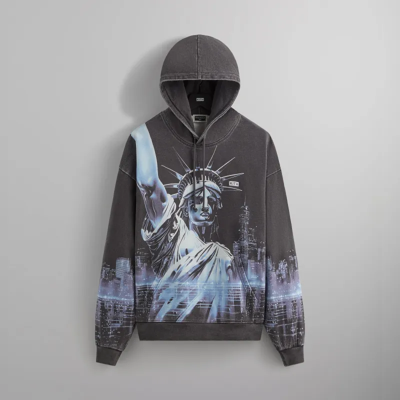 Kith NY to the World Neon Liberty Vintage Nelson Hoodie - Black sold by Kith