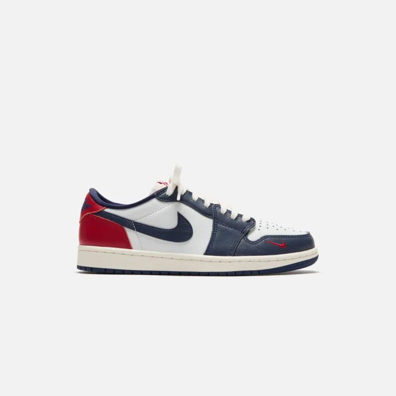 Jordan Air Jordan 1 Low OG - White / Gym Red / Midnight Navy / Neutral Grey / Sail / Muslin sold by Kith