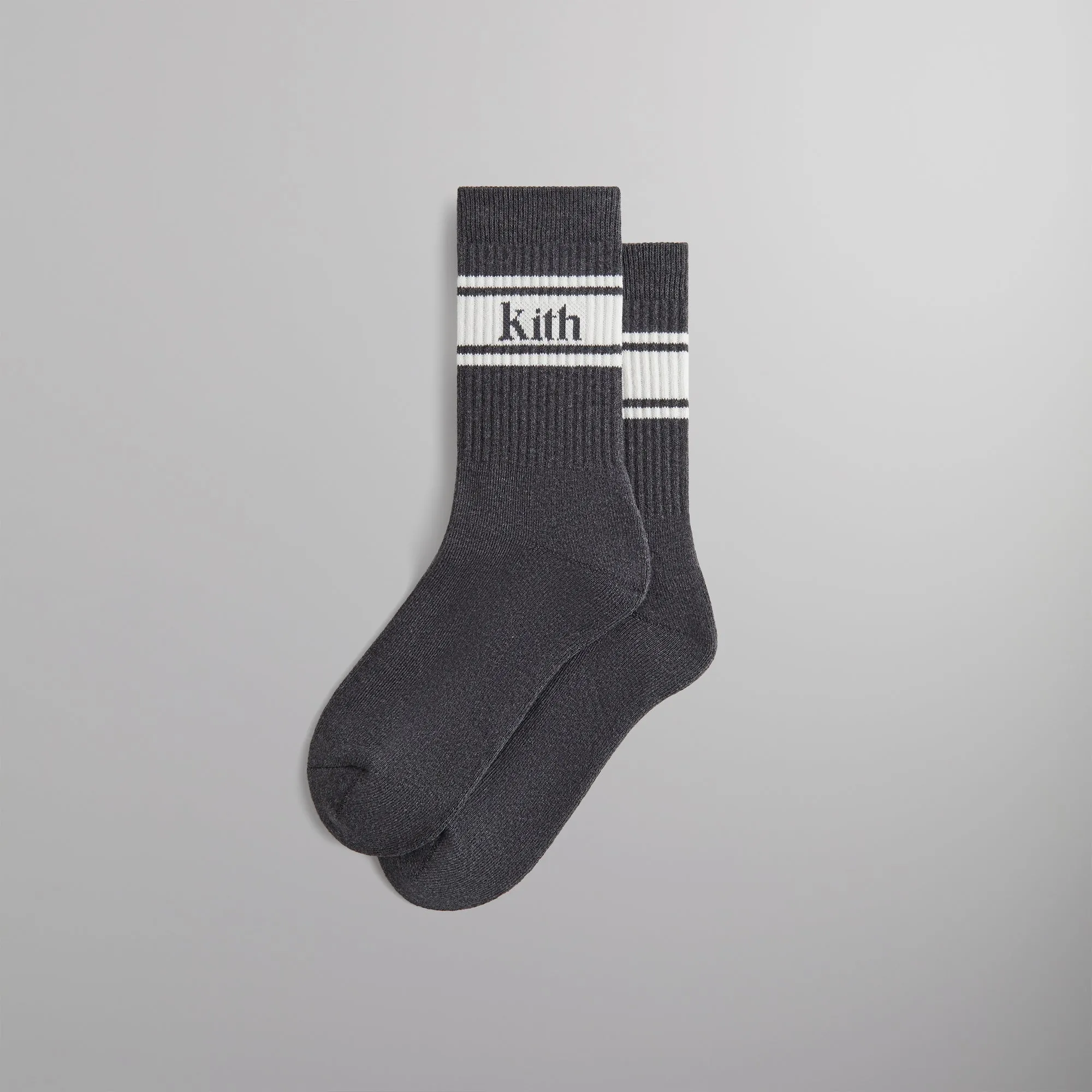 Kith Serif Jacquard Striped Crew Socks - Charcoal Heather sold by Kith