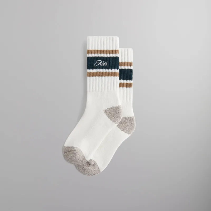 Kith Stripe Crew Socks With Script Embroidery - Heather