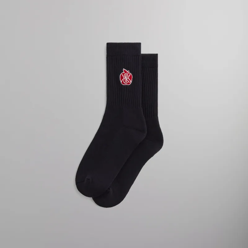 Kith Apple Crest Embroidered Socks - Black sold by Kith
