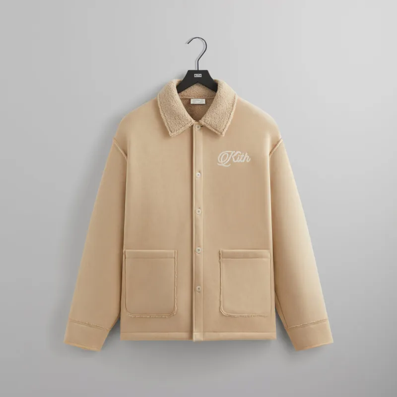 Kith Faux Shearling Long Sleeve Boxy Collared Overshirt - Stolid sold by Kith