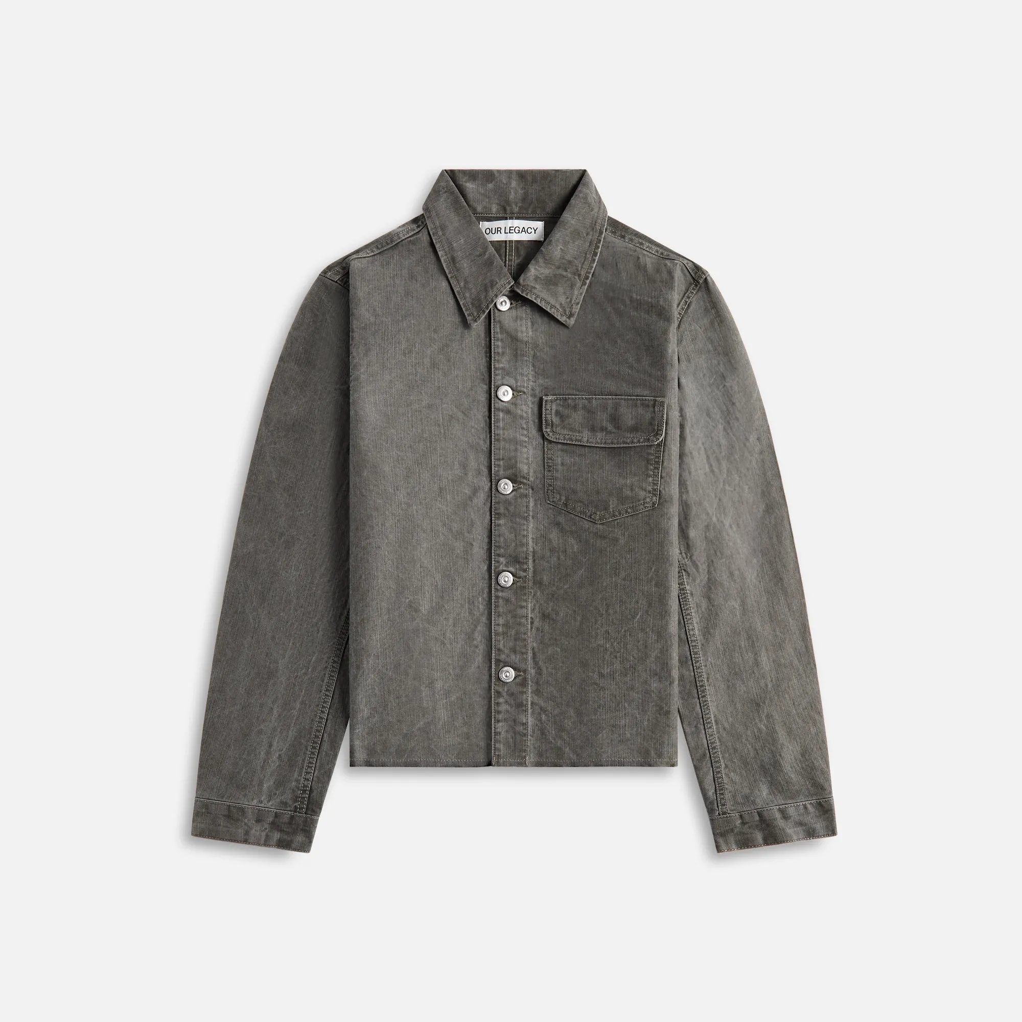 Our Legacy Cut Rebirth Jacket Olive Pigment Coated Weave Jacket - Gray sold by Kith