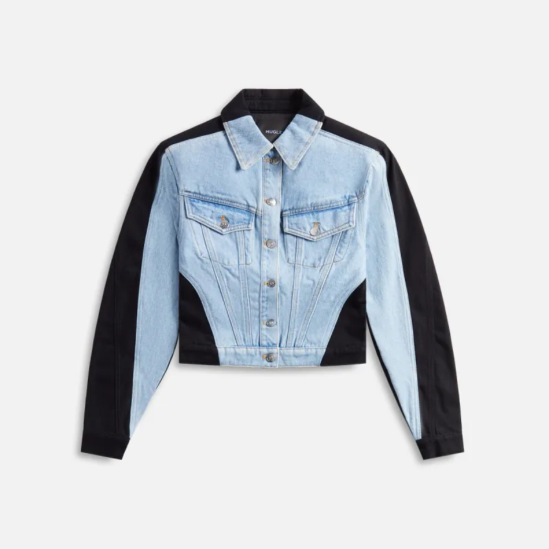 Mugler Paneled Jacket - Black / Blue made by Mugler