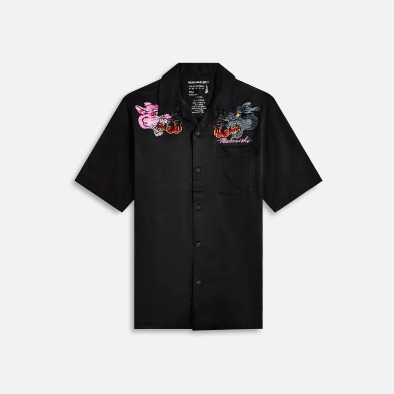 Maharishi Dual Panthers Camp Collar Shirt - Black sold by Kith