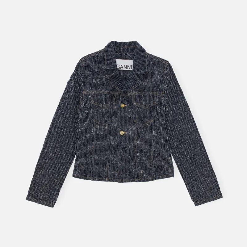 Ganni Fluffy Denim Fitted Blazer - Rinse sold by Kith