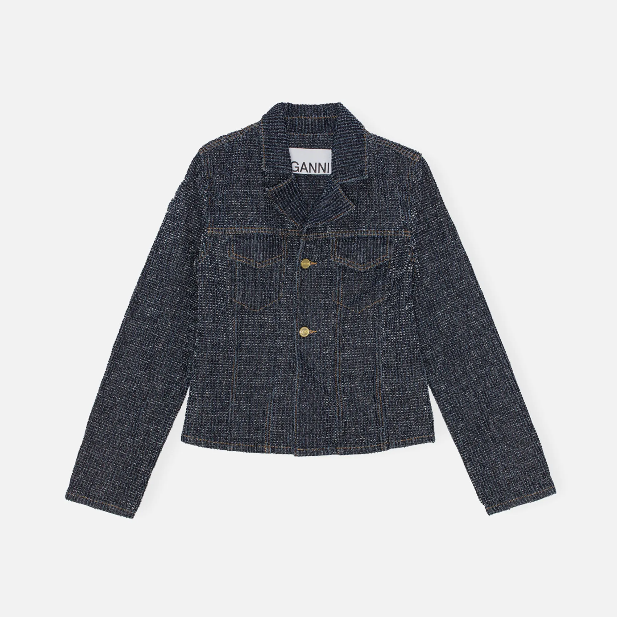 Ganni Fluffy Denim Fitted Blazer - Rinse sold by Kith
