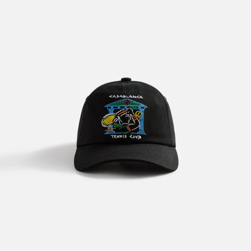 Casablanca Crayon Temple Tennis Club Embroidered Cap - Black sold by Kith