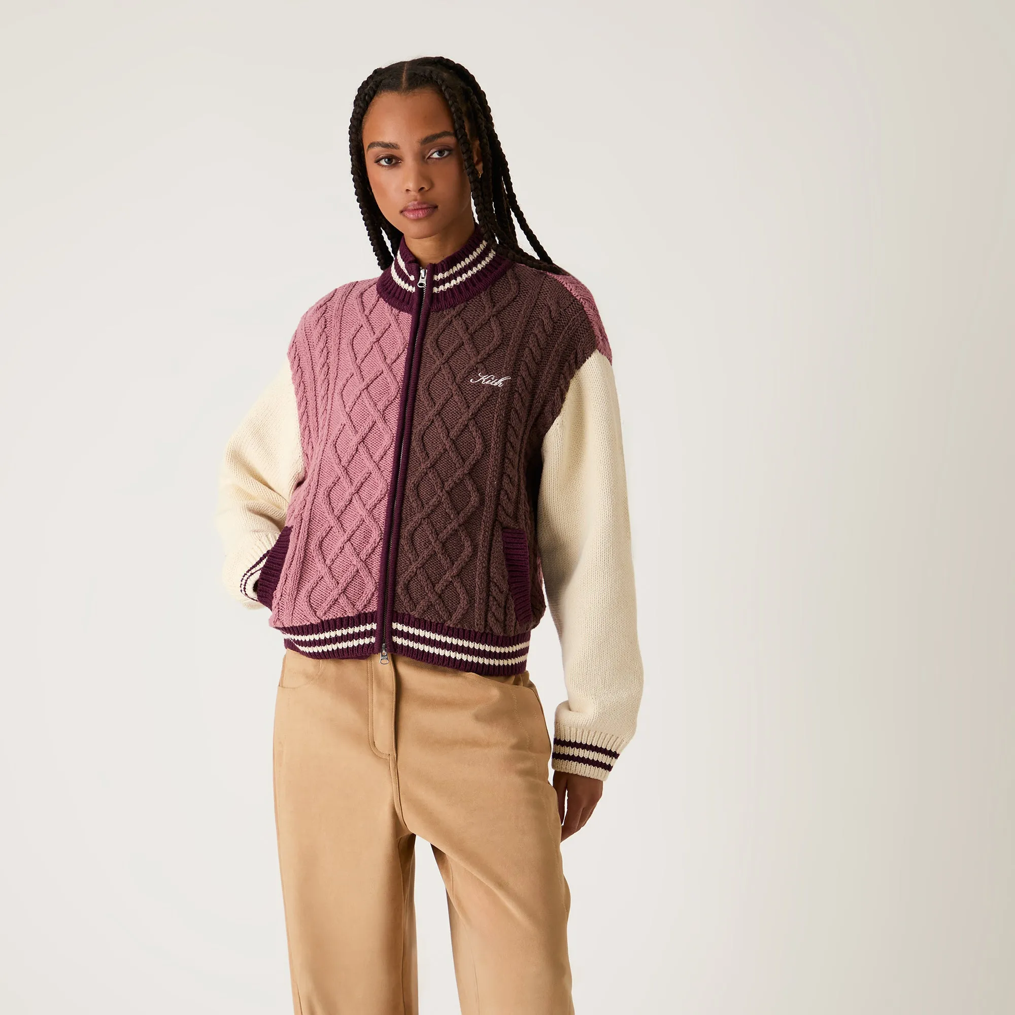 Kith Women Wyler Blocked Full Zip Sweater - Pink Opal sold by Kith product image thumbnail 2