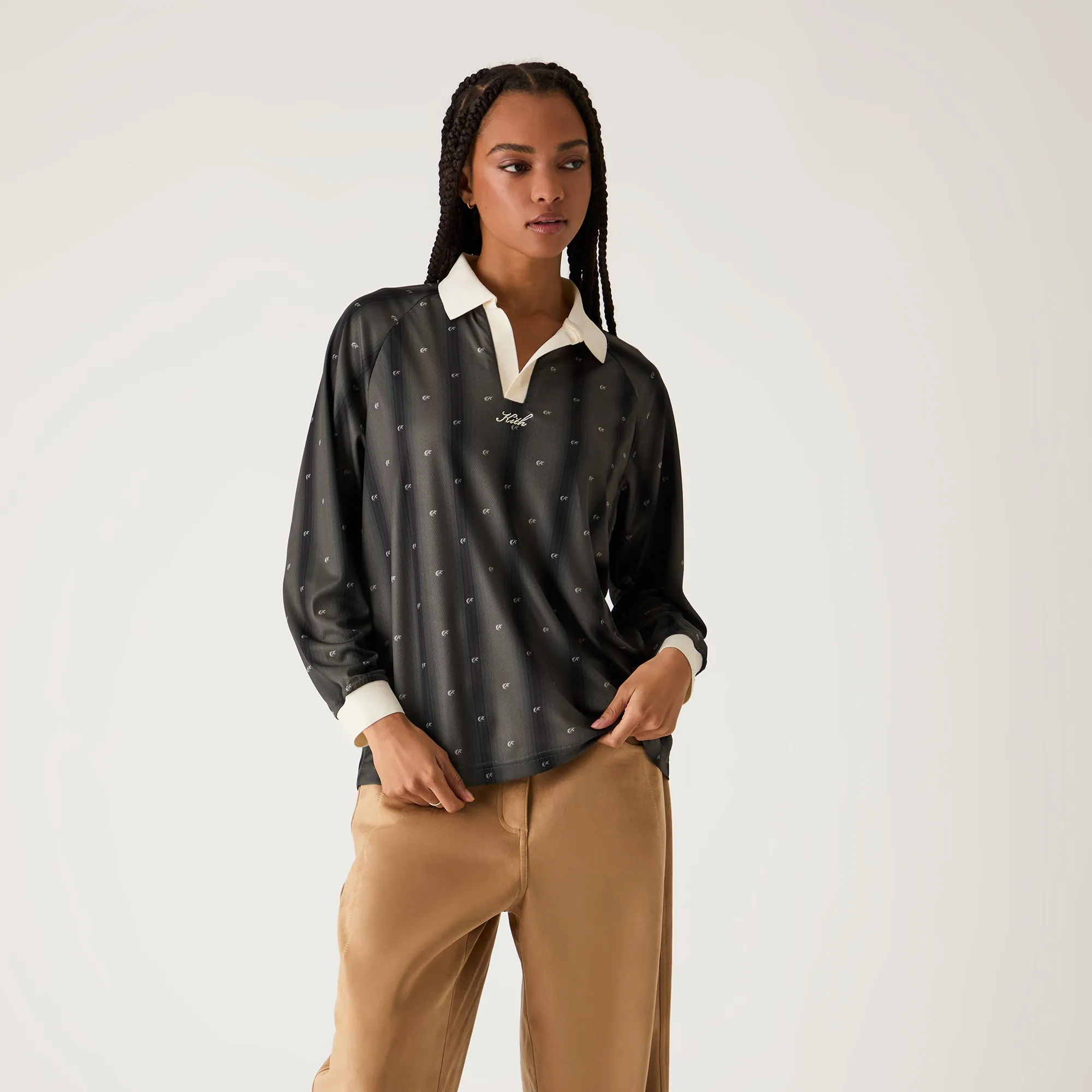 Kith Women Ridley Polo Monogram Long Sleeve Jersey - Black sold by Kith product image thumbnail 2