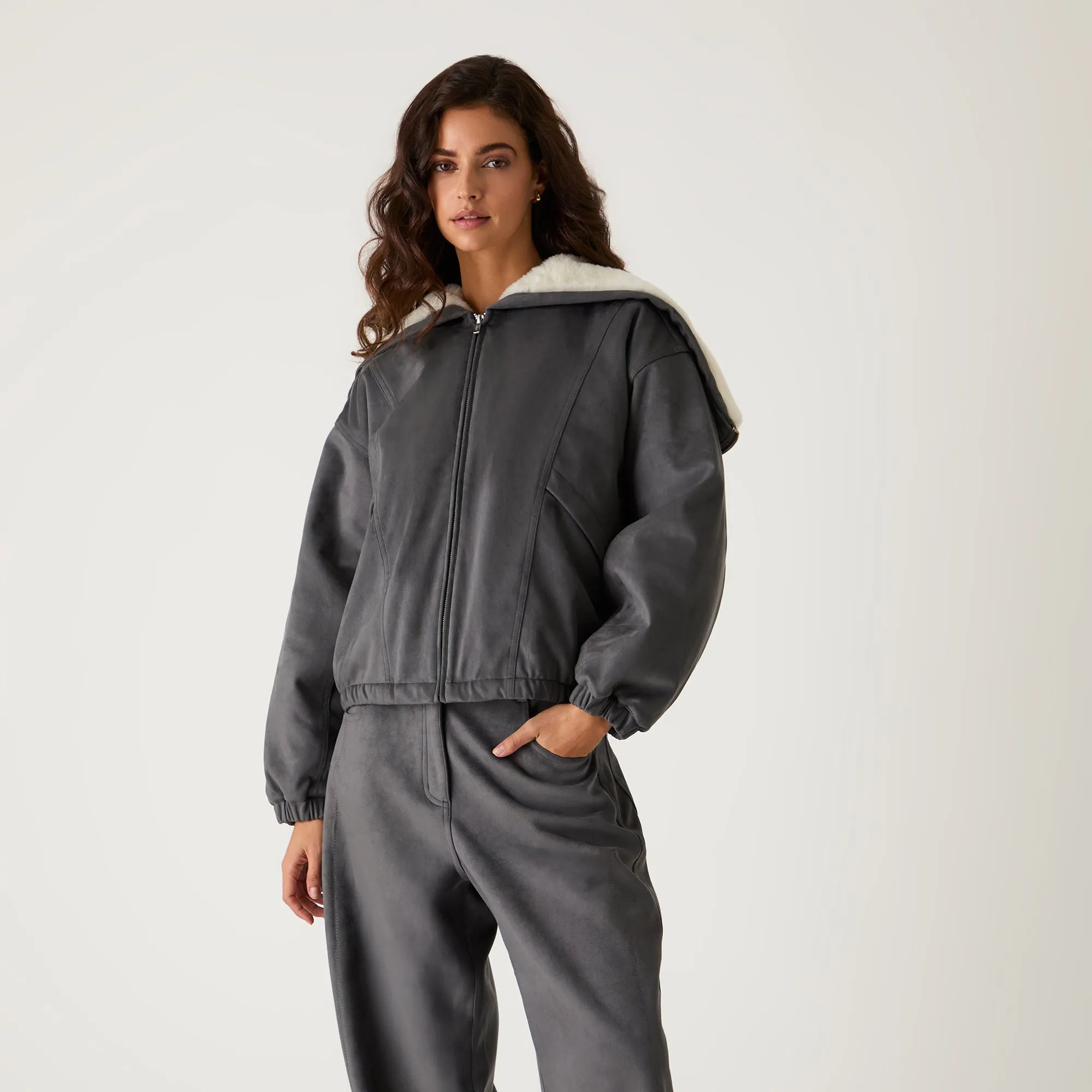 Kith Women Nylas Microsuede Zip Hooded Bomber - Asteroid sold by Kith product image thumbnail 2