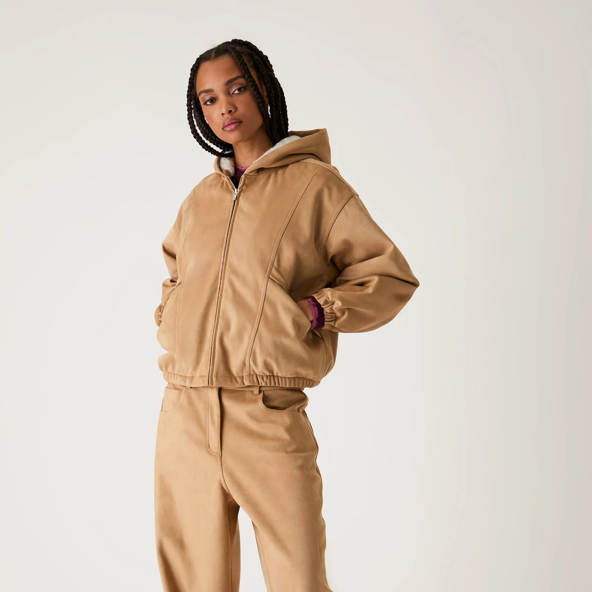 Kith Women Nylas Microsuede Zip Hooded Bomber - Birch sold by Kith product image thumbnail 2