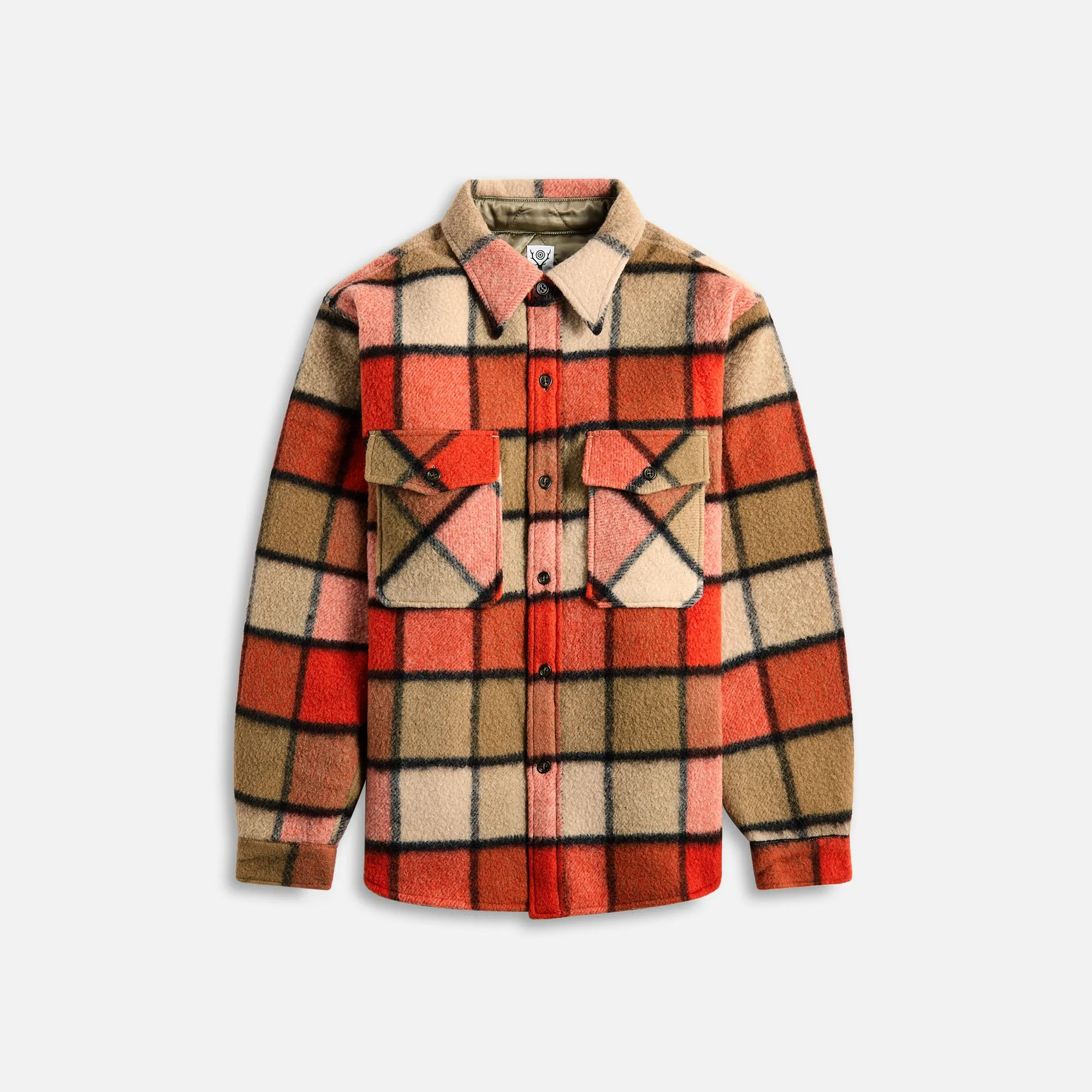 South2 West8 Western Shirt Wool Brushed Plaid Twill - Brick sold by Kith