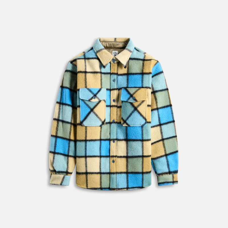 South2 West8 Western Shirt Wool Brushed Plaid Twill - Blue / Yellow sold by Kith