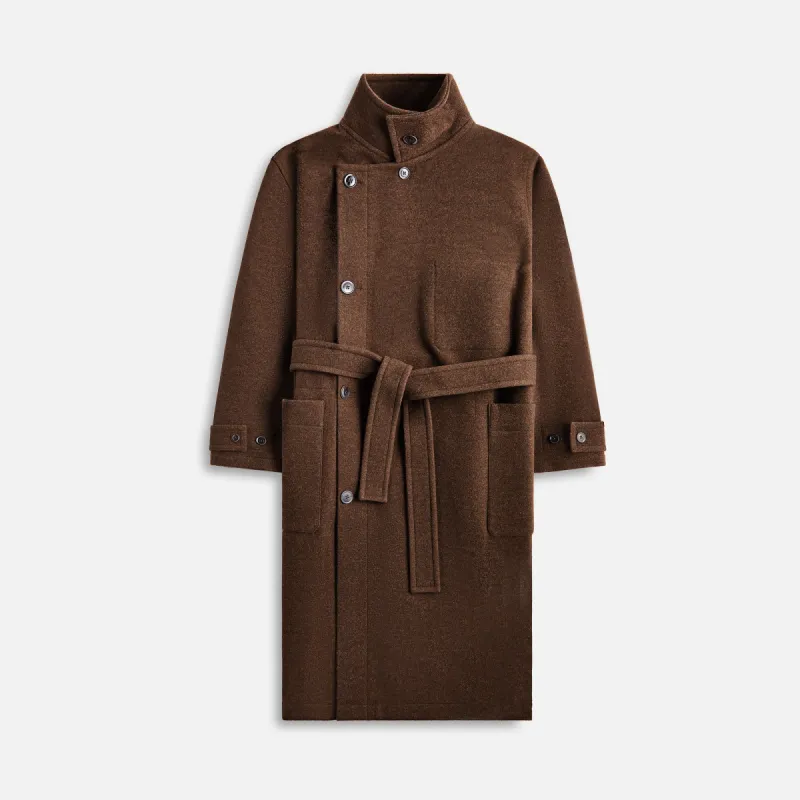 Lemaire Wrap Coat With Contrast Stitch - Brown Chine made by Lemaire