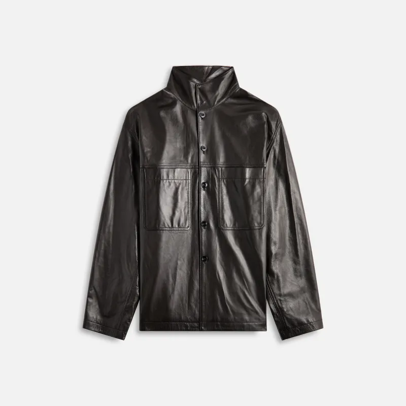 Lemaire Leather Stand Collar Shirt - Dark Espresso sold by Kith