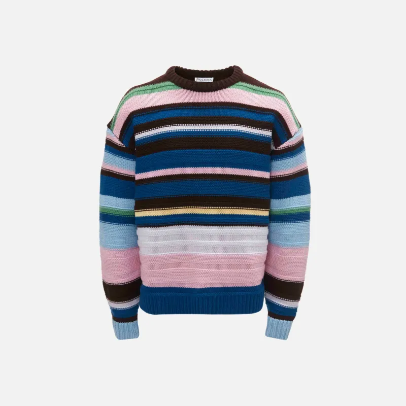 JW Anderson Multi Stripe Crewneck Jumper - Blue sold by Kith