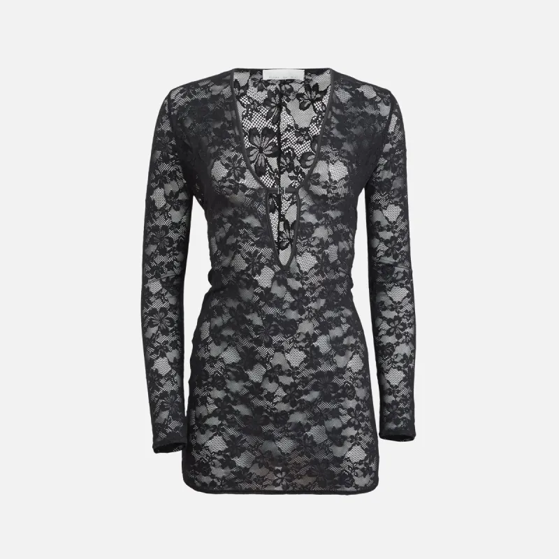 Fleur du Mal Le Stretch Lace Deep Plunge Mini Dress - Black sold by Kith