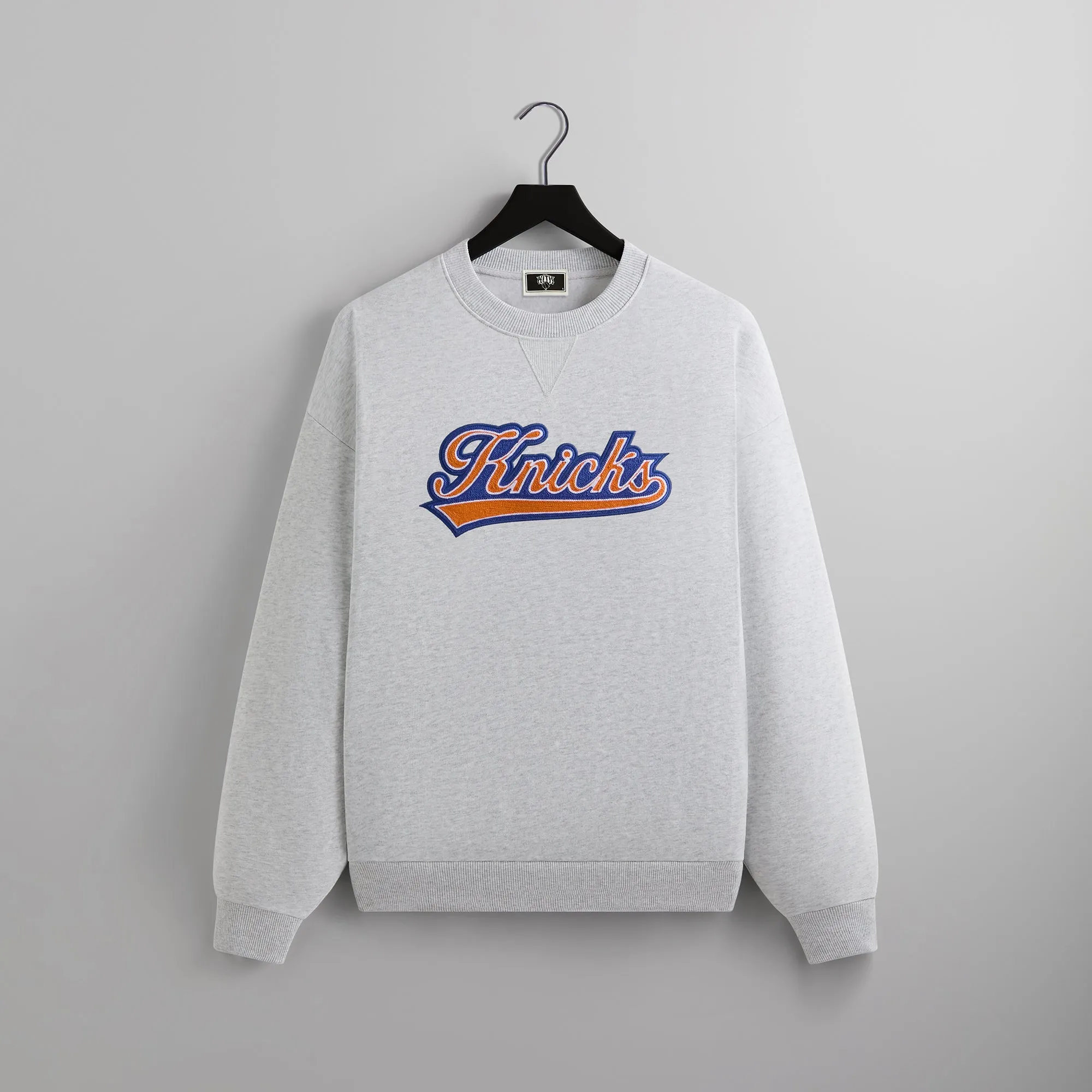 Kith for the New York Knicks Script Vintage Nelson Crewneck - Light Heather Grey sold by Kith